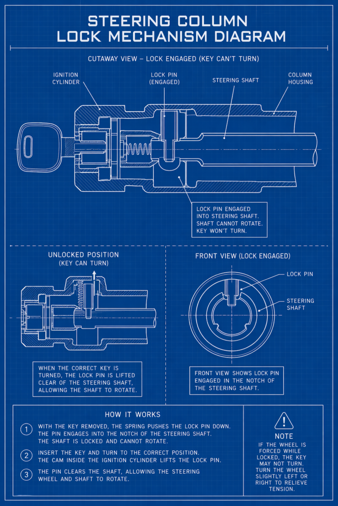 steering column lock mechanism diagram